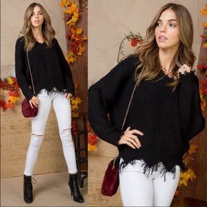 ✨💫New💫✨Black V-Neck Distressed Edge Sweater💫✨